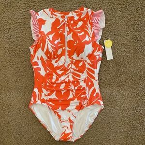Anne Cole Flutter Sleeve Zip Up One Piece Swimsuit